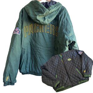 Vintage 90s Pro Player Reversible Green Bay Packers Puffer Style Jacket Size XL